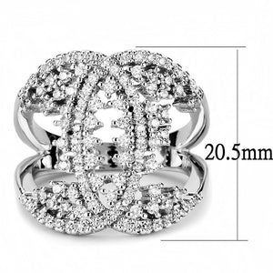 3W1448 - Rhodium Brass Ring with AAA Grade CZ  in Clear