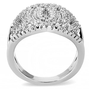 3W1448 - Rhodium Brass Ring with AAA Grade CZ  in Clear