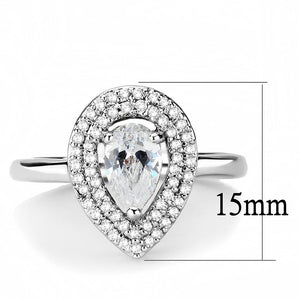3W1453 - Rhodium Brass Ring with AAA Grade CZ  in Clear
