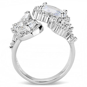 3W1454 - Rhodium Brass Ring with AAA Grade CZ  in Clear