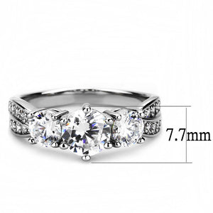 3W1456 - Rhodium Brass Ring with AAA Grade CZ  in Clear
