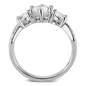 3W1456 - Rhodium Brass Ring with AAA Grade CZ  in Clear
