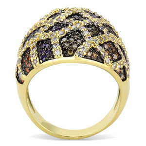 3W1461 - Gold+Ruthenium Brass Ring with AAA Grade CZ  in Multi Color