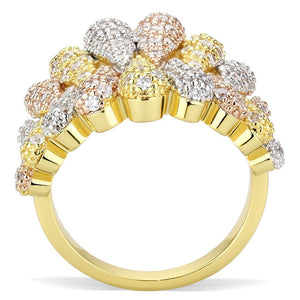 3W1462 - Tricolor Brass Ring with AAA Grade CZ  in Clear