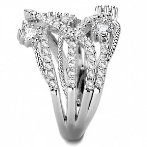 3W1463 - Rhodium Brass Ring with AAA Grade CZ  in Clear