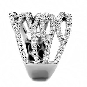 3W1465 - Rhodium Brass Ring with AAA Grade CZ  in Clear