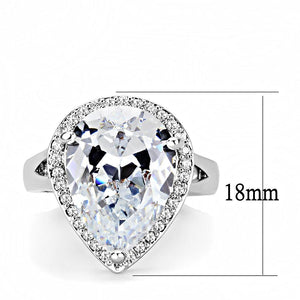 3W1469 - Rhodium Brass Ring with AAA Grade CZ  in Clear