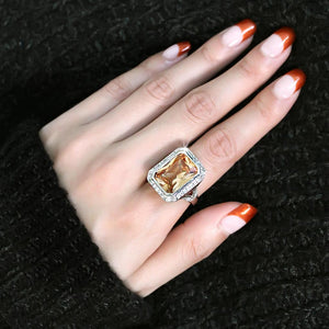 3W1471 - Rhodium Brass Ring with AAA Grade CZ  in Champagne