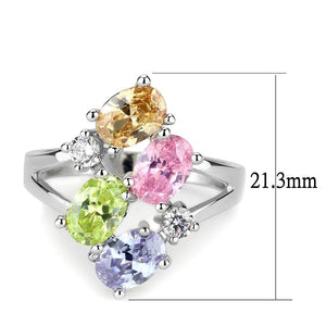Jean Cocktail Ring - Rhodium Brass, AAA CZ , Multi Color - 3W1474