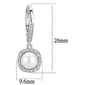 3W1479 - Rhodium Brass Earrings with Synthetic Pearl in White