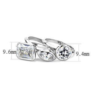 3W1486 - Rhodium Brass Ring with AAA Grade CZ  in Clear