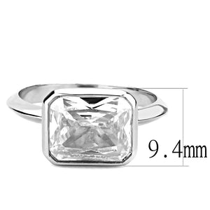 3W1488 - Rhodium Brass Ring with AAA Grade CZ  in Clear