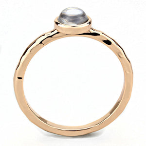 3W1493 - Rose Gold Brass Ring with Synthetic Synthetic Glass in Aquamarine