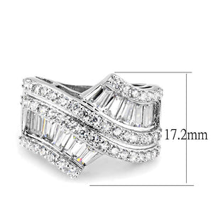 3W1501 - Rhodium Brass Ring with AAA Grade CZ  in Clear