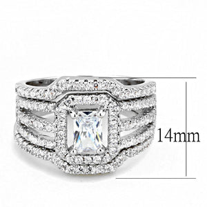 3W1503 - Rhodium Brass Ring with AAA Grade CZ  in Clear