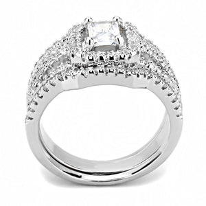 3W1503 - Rhodium Brass Ring with AAA Grade CZ  in Clear