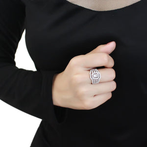 3W1503 - Rhodium Brass Ring with AAA Grade CZ  in Clear