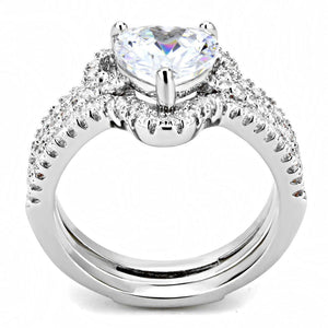 3W1504 - Rhodium Brass Ring with AAA Grade CZ  in Clear