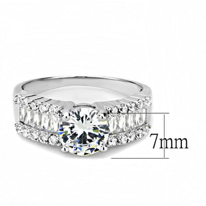 3W1510 - Rhodium Brass Ring with AAA Grade CZ  in Clear