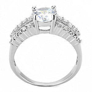 3W1510 - Rhodium Brass Ring with AAA Grade CZ  in Clear