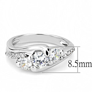 3W1512 - Rhodium Brass Ring with AAA Grade CZ  in Clear