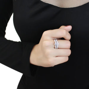 3W1513 - Rhodium Brass Ring with AAA Grade CZ  in Clear