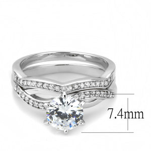 3W1514 - Rhodium Brass Ring with AAA Grade CZ  in Clear