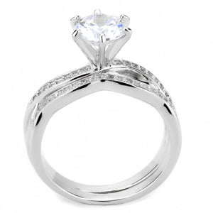 3W1514 - Rhodium Brass Ring with AAA Grade CZ  in Clear