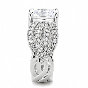3W1517 - Rhodium Brass Ring with AAA Grade CZ  in Clear