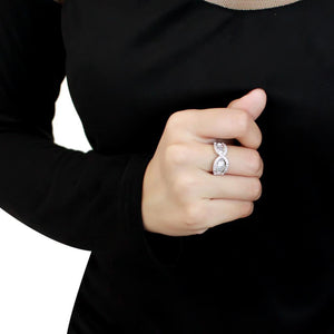 3W1518 - Rhodium Brass Ring with AAA Grade CZ  in Clear