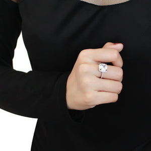 3W1522 - Rhodium Brass Ring with AAA Grade CZ  in Clear