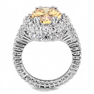 3W1523 - Rhodium Brass Ring with AAA Grade CZ  in Champagne