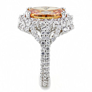3W1523 - Rhodium Brass Ring with AAA Grade CZ  in Champagne