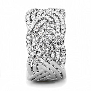 3W1524 - Rhodium Brass Ring with AAA Grade CZ  in Clear