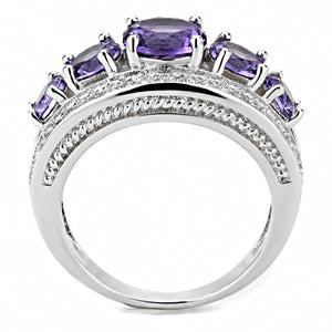 3W1530 - Rhodium Brass Ring with Synthetic  in Amethyst
