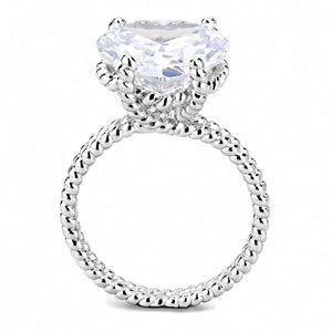 3W1536 - Rhodium Brass Ring with AAA Grade CZ  in Clear