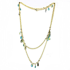 3W1537 - Gold Brass Necklace with Synthetic Jade in Emerald
