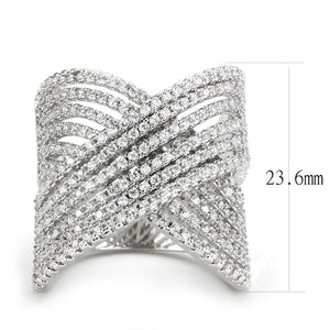 3W1539 - Rhodium Brass Ring with AAA Grade CZ  in Clear