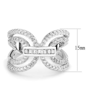 3W1541 - Rhodium Brass Ring with AAA Grade CZ  in Clear