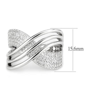 3W1542 - Rhodium Brass Ring with AAA Grade CZ  in Clear