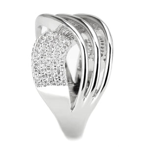 3W1542 - Rhodium Brass Ring with AAA Grade CZ  in Clear