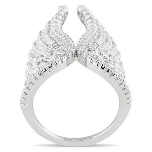3W1543 - Rhodium Brass Ring with AAA Grade CZ  in Clear