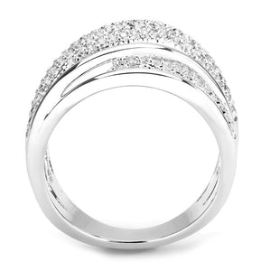 3W1544 - Rhodium Brass Ring with AAA Grade CZ  in Clear