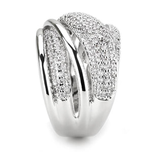 3W1544 - Rhodium Brass Ring with AAA Grade CZ  in Clear