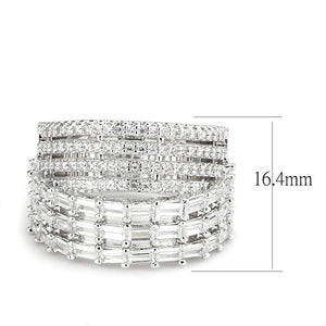 3W1545 - Rhodium Brass Ring with AAA Grade CZ  in Clear
