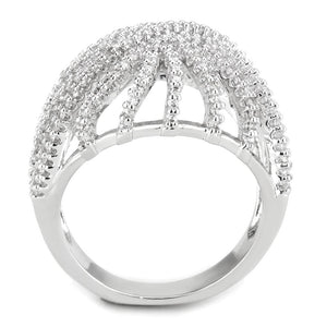 3W1547 - Rhodium Brass Ring with AAA Grade CZ  in Clear