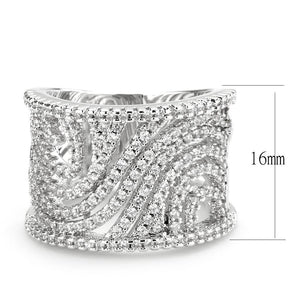 3W1548 - Rhodium Brass Ring with AAA Grade CZ  in Clear