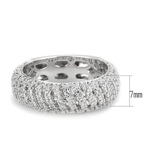 3W1550 - Rhodium Brass Ring with AAA Grade CZ  in Clear