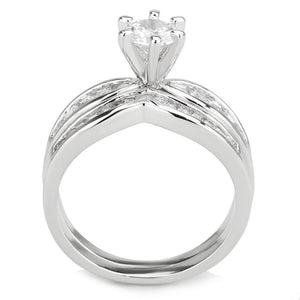 3W1552 - Rhodium Brass Ring with AAA Grade CZ  in Clear