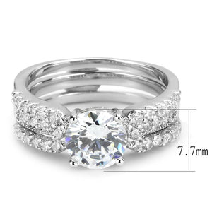 3W1554 - Rhodium Brass Ring with AAA Grade CZ  in Clear